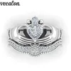 Wedding Rings Vecalon Luxury Lovers Claddagh Ring 1CT 5a Zirkon CZ Wit goud gevulde verlovingsband Set voor dames Men282J