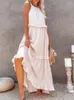 Casual jurken fitshinling ruches lang voor vrouwen bohemien vintage sexy mouwloze maxi-jurk een lijn boho vakantie vestidos femme in