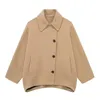 TRAF 2024 женское пальто из искусственной шерсти светло-коричневого цвета, пальто большого размера, женская накидка с длинными рукавами, теплые зимние женские пальто, осеннее пальто 231225