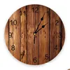 Horloges murales Planches brunes Rétro Grain de bois Horloge pour la décoration de la maison Salon Quartz Aiguille Suspendue Montre Cuisine Moderne Drop Deli Dhlpc