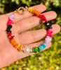 Strand Natural de agua dulce de agua dulce Piedras de gradiente del arco iris para mujeres Gravel Bangle Bohemian Joyas hechas a mano