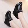 Dress Shoes 7cm Small Size 32-43 Comfortable Deep Mouth Platform Wedges With Fur 2023 Fall Med Heels Leather For Office Mom