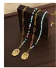 Collane a sospensione Allme retro colorato colorato in pietra naturale a catena di collegamento asimmetrica Medaglione per donne 18k Gold Titanio Steeling CHURKER