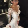 Stunningbride 2024 Trumpet/Mermaid V-neck Long Sleeves Court Train Tulle Applique Lace Wedding Dresses Illusion Back Bridal Gown with Pick Up Skirt