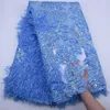 Latest Royal Blue French Tulle Lace Fabric Fluffy Feather Mesh Lace African Lace Fabric Embroidery For Wedding Dress 231222