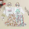 Kleidungssets für Neugeborene, Mädchen, 0–12 Monate, Kleidung, Weihnachts-Outfits, Rüschen-Langarm-Strampler mit Hosen, Stirnband-Set