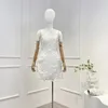 Lässige Kleider 2023 Top -Qualität Frühlings Sommer weißer Leinen Baumwolle Vintage Elegante Perle Frill Hülsenlos Tube Mini Kleid für Frau