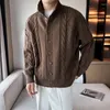 Erkek Sweaters Sıradan Uzun Kollu Stand Yakası Örme Ceket Ceket Erkek Kış Sıcak Düğmeli Katı Katı Takım Giyim 2024 Moda Kazak Erkekler Örgü