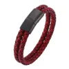 Charm Bracelets Double Layer Retro Red Braided Leather Bracelet Men Stainless Steel Magnetic Clasp Bangles Fashion Jewelry Male Wr237S