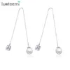 Dangle & Chandelier LUOTEEMI Brand Trendy Drop Earrings Double Side Shining CZ With Simulated Pearl Jewelry Ear Wire Long Chain Br232V