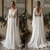 A Line Sexy Dresses Deep V Neck Illusion Sleeveless Lace Appliques Chiffon Bridal Gowns Wedding Dress Open Back Ppliques