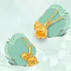 Pingentes reais de 24k Color Gold Lily of the Valley Pingente Colar and Bracelet for Women Pure 999 Chain Wedding Fine Jewelry Gifts