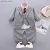 Set di abbigliamento 2023 Nuovo Fashion Wear's Wear's Baby Chain Stupt Gentleman Suit Solid Color Tiet Shirt Shirt Tre pezzi Dres da sera formale