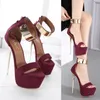 Sandales Sexy 16cm Talons Hauts Femmes Plate-Forme D'été Mode Métal Design Cheville-Wrap Bout Ouvert Stilettos Dames Parti Banquet Chaussures