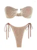 Kvinnors badkläder zaful slips sida bandeau tanga bikini set två stycken fast färg baddräkt med stropplös vadderad topp spetsar uppåt