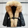 Lagabogy 2023 qualidade superior capuz puffer jaqueta grande pele real inverno feminino para baixo casaco feminino quente solto luxo à prova dwaterproof água parka 231225
