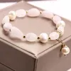 Strand Fashionable Natural Freshwater Pearl Purple Crystal Bracelets Women's Light Luxury Bead String Bracelet Birthday Party Jewelry