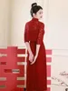 Etniska kläder yourqipao röd spets cheongsam långärmad brud bröllop toast klänningar kinesisk engagemang klänning kjol för kvinnor qipao uppsättningar