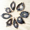 Naturalne czarne agaty wisiorki złącza nieregularne surowe agaty Druzy Naturalne kamienie wisiorki do biżuterii dla majsterkowiczów wytwarzających 5pcs G092255s