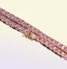 En rad rosa zirkon tenniskedja kvinnor flicka rosa diamant halsband mode hip hop smycken för gåva5646191