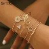 Sindlan 5pcs Crystal Geometric Bangles for Women Vintage Gold Open Braselets Set Arrow Compass Boho Bracelet Berist Chain Jewelry291o