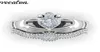 Bröllopsringar Vecalon Luxury Lovers Claddagh Ring 1CT 5A Zircon CZ White Gold Filled Engagement Band Set for Women Men2299583