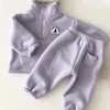 Kinder Fleece Anzüge Kleinkind Baby Junge Mädchen Sweatshirt Isolierte Pullover Tops Hosen Herbst Outfit Set Koreanische Kleidung 231225