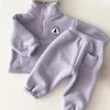 Kinderen Fleece Pakken Peuter Baby Jongen Meisje Sweatshirt Geïsoleerde Trui Tops Broek Herfst Outfit Set Koreaanse Kleding 231225