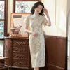 Etniska klädspetsar elegant kinesisk stil cheongsam kvinnor qipao traditionell mandarin krage fest klänning sommar bankettklänning kläder