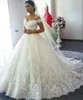 Fuera del hombro con mangas vestidos de vestidos de pelota de boda sexy elegantes encaje de encaje Apliques vestidos de novia hechos a medida