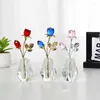 Decorative Flowers Crystal Rose Figurine With Silver Pole - Elegant Gift For Any Occasion Two Blue Roses Premium Quality Pink Rod
