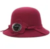 Stingy Brim Hats HT1830 Autumn Winter for Women Ladies Wool Felt Casual Flower Pälsboll Formell Fedoras Kvinnlig hink Bowler Hat5351505