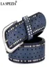 Spezia Pu Leather Belt Women Women Rivet Pin Buckle Buckle Buckle for Prouts Female Navy Designer Brand Hollow Rivet Leather Dies Belt Q06256480344