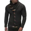 Suéter masculino moda masculina gola alta cardigan suéter outono inverno engrossado quente torcido jumpers duplo bolso outerwear