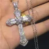 Vecalon Big Cross Pendant 925 Стерлинговое серебро 5A Циркон Свадебные подвески с ожерельем для женщин мужской ювелирные изделия295U