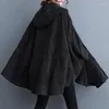 Women's Jackets Autumn Winter Black Hooded Corduroy Ponchos And Capes Women Zipper Loose Batwing Sleeve Asymmetrical Coat Outerwear