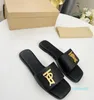 Fashion Women's Leather Sandals Designer Slippers Flat Bottom Brown Black Shoes Beach Party Indoor Summer Size