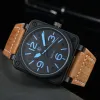 Reloj para hombre Modelo BR Deporte Correa de caucho Movimiento mecánico Fecha automática Campana Reloj multifunción de lujo Negocio Acero inoxidable Hombre Ross Reloj de pulsera cuadrado 15p