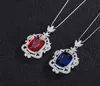 Pendant Necklaces Vintage Created Ruby Sapphire Gemstone Flower Pendent Necklace Micro Pave Cubic Zirconia Bridal Wedding Fine Jew6670842