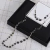 Vintage Womens Sweater Chains Black Gemstone Long Pendant Necklaces Designers Letters Metal Chains Fashion Female Onyx Tennis Chain