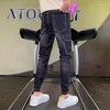Erkekler Pantolon Sonbahar Moda Markası Patchwork Kot Patchwork Kişiselleştirilmiş Cepler İş Kıyafetleri Uzun İnce Fit Gençlik Günlük