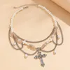 Hänghalsband purui chic naturstenpärlor imitation pärla sträng halsband för kvinnor korsa tofs choker halskedja smycken krage