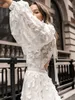 Appliques floreali moderne Donne Donne con maniche a lanterna lunghe Abiti da sposa aperti con abito da sposa bohémien Robe de Mariee