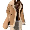 Jackets para mujeres Caídas de chaqueta de otoño para mujeres Azules de cordero de gamuza Agrupación de cuero de cuero Feminino Collar de manga larga Tops Parka Femme