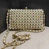 Designer Women Clutchs Bag Bottegaaveneta Dinner Woven äkta läder Pearl Bag 2023 Instagram Korean Edition Fashion Handwoven Bag Immortal Girl Chain Banqq