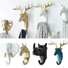 かわいい漫画動物ヘッドシェイプ装飾樹脂フック象の鹿衣服ハンガーフックゴールドブラック廊下ロッカールームワードローブ231225