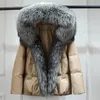 ラガボジー2023冬の女性本物の毛皮の首輪厚い暖かいパフコートフードドジャケット豪華なアウトウェア女性ルーズパーカー231225