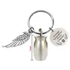 Mini Key Rings Cremation Urn KeyChain med ving- och runda taggar för Memorial Ashes Holder Keepsake Dog Cat Pets Human Jewelry Gift 169C