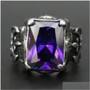 Anelli di fascia 3pcs lotto nuovo design enorme anello di pietra di rino viola 316L Gioielli in acciaio inossidabile Fiore Floro Ring243d Delivery Delivery Otah3