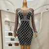 Stage Wear Pearls Brown Black Transparent Long Sleeves Dress Evening Birthday Celebrate Party Dance Performance Costume